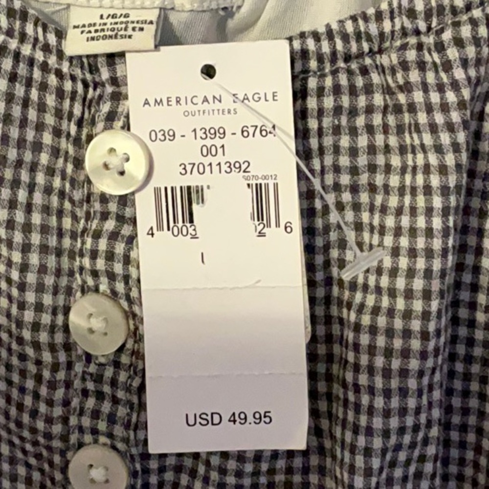 American Eagle Navy Gingham Babydoll Romper ~ Size Large ~ NWT - Picture 5 of 6